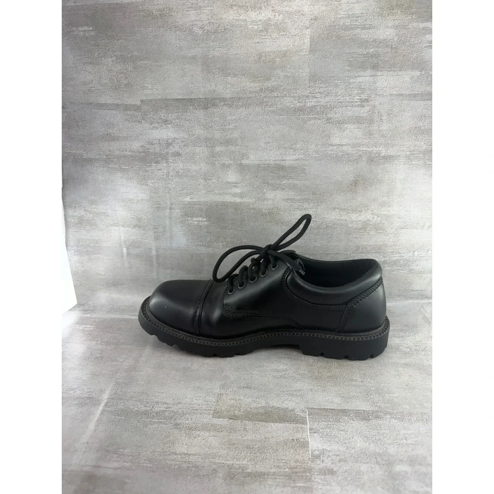 Skechers 4147 Black Leather Cap Toe Oxford Work Shoes Men 9 Slip Resistant Lug